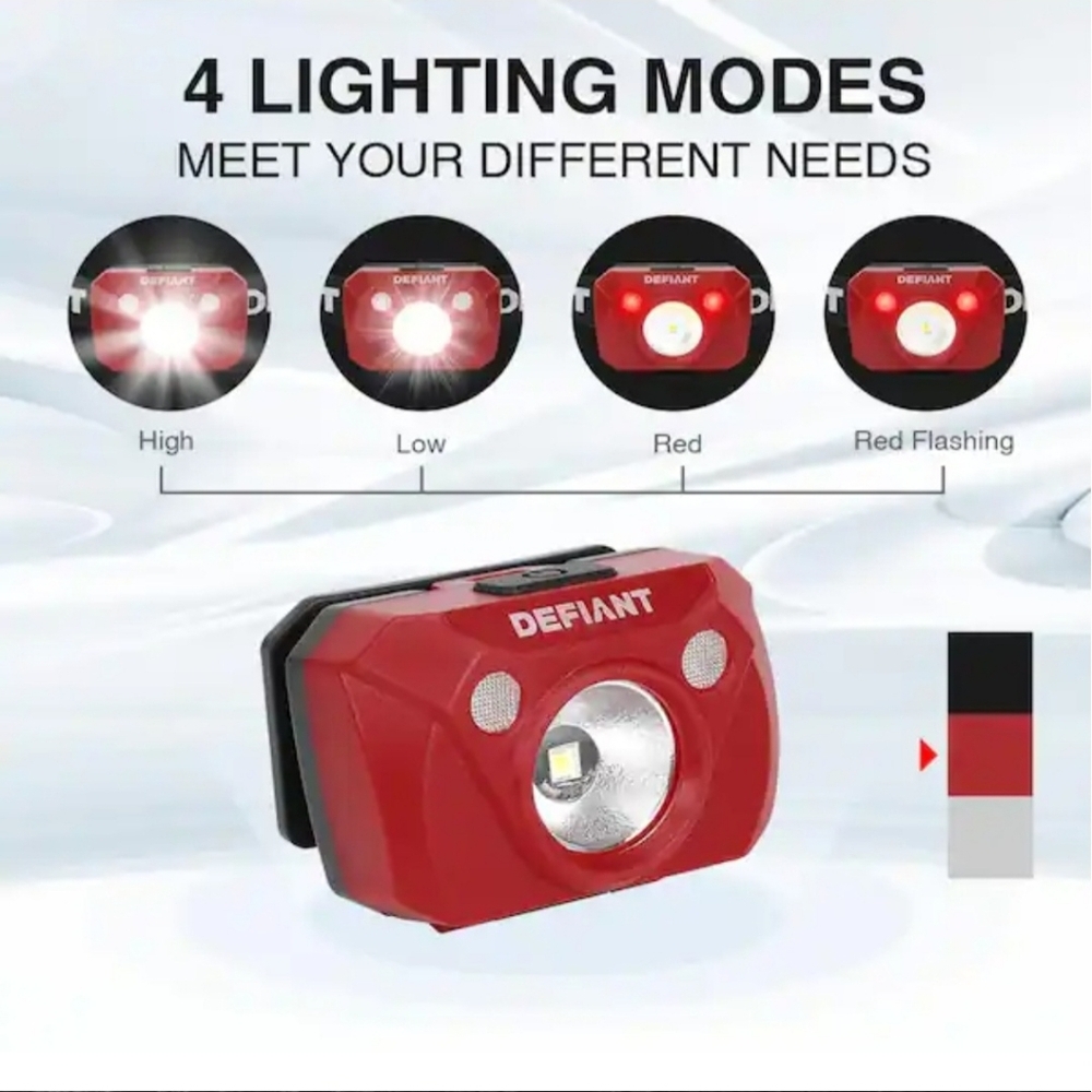 NEW!! DEFIANT 200 Lumens LED Headband Headlights (3-Pack) Batteries Included - Picture 3 of 4
